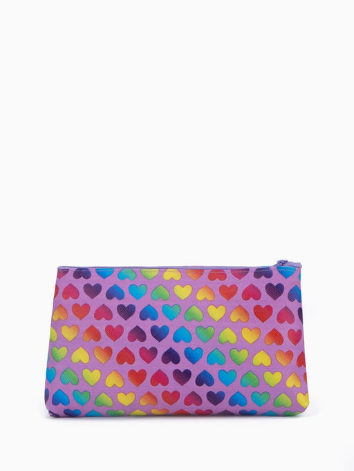 Цена за 3 шт. Косметичка-пенал на молнии, плоская, маленькая, с рисунком Радужные сердечки, сиреневая - Simaland фото 2