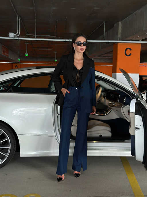 Костюм AURA 9225-164 тёмно-синий деним + чёрный текстиль  фото 6