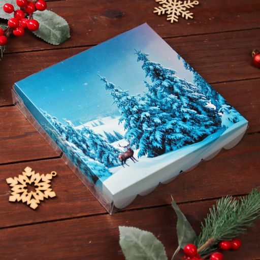 Цена за 5 шт. Коробка для печенья «Зимний лес», 18×18×3 см, Новый год