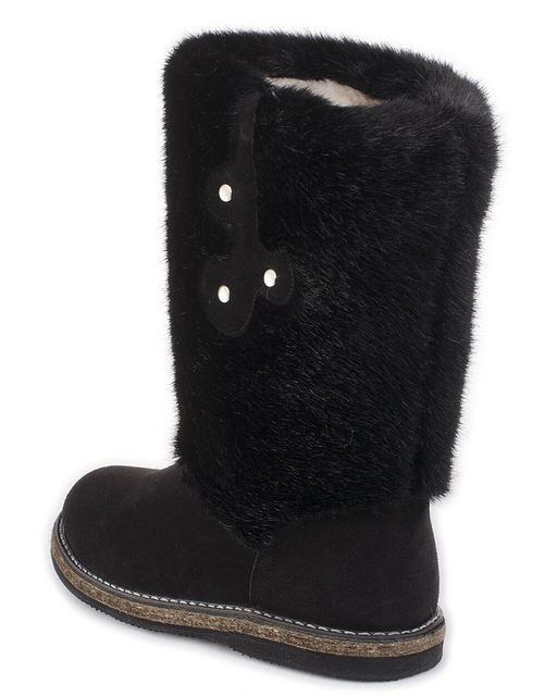 Унты женские на войлочной подошве., Черные. Мех "норка" черная.