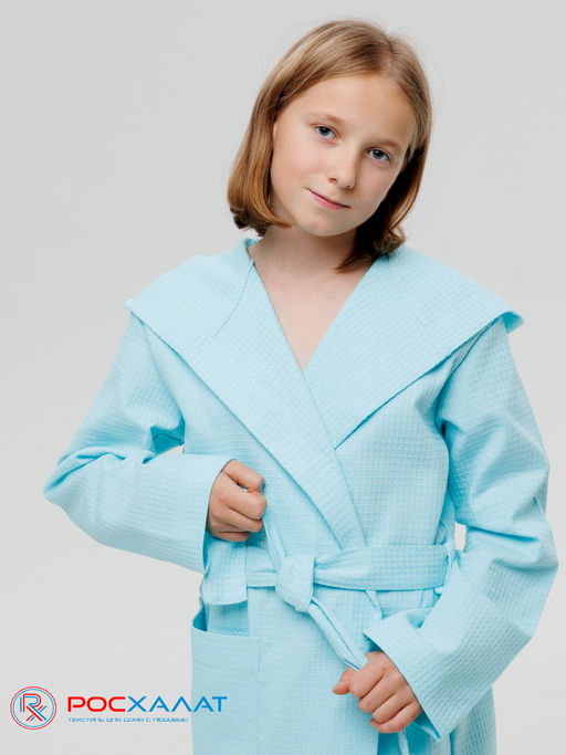 Подростковый вафельный халат с капюшоном мятный В-18 (19)