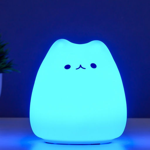 Фигурка светящаяся RISALUX «Антистресс мякиш котёнок», LED-ночник, RGB, от батареек 3ААА, 9.5×9.5×10.5 см