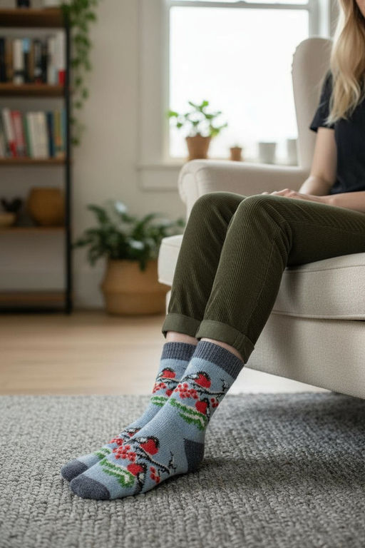 Носки женские Два снегиря на рябине 7611-4 - Рассказовские варежки фото 2