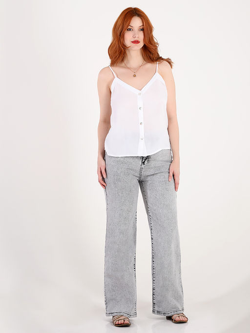 Джинсы серые женские широкие больших размеров - Almond фото 2