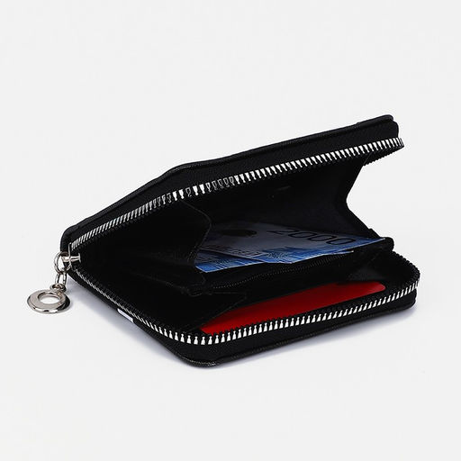 Кошелёк на молнии, отдел для карт, для монет, чёрный