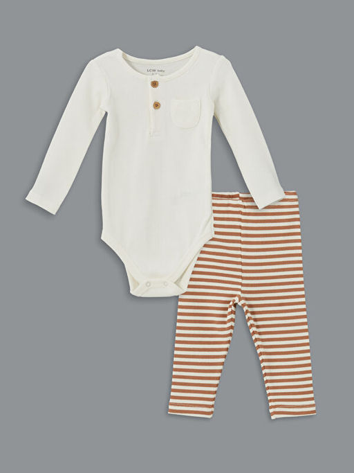 Bisiklet Yaka Uzun Kollu Erkek Bebek ??t??tl? Body ve Tayt 2li Tak?m