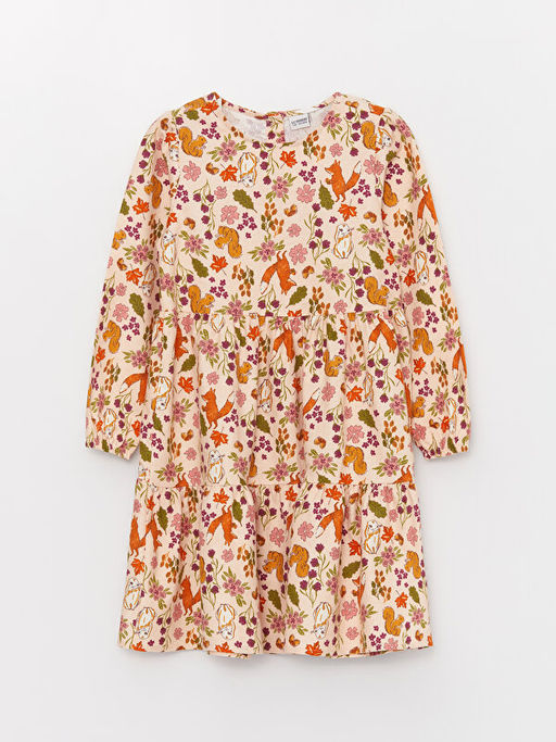 Bisiklet Yaka Desenli Uzun Kollu K?z ?ocuk Elbise