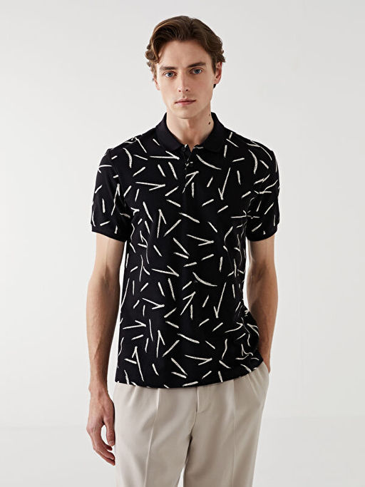 Polo Yaka K?sa Kollu Desenli Pike Erkek Ti??rt