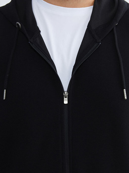 Standart Kal?p Kap??onlu Erkek Fermuarl? Sweatshirt