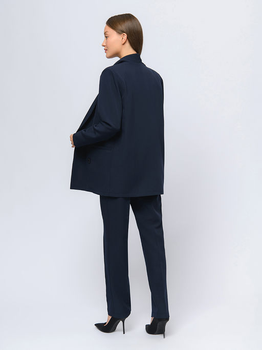 Жакет темно-синего цвета с отложным воротником и длинными рукавами - 1001dress фото 4