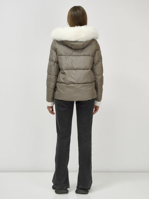 Куртка зимняя женская косуха с мехом и овчиной коричневого цвета 389_1K