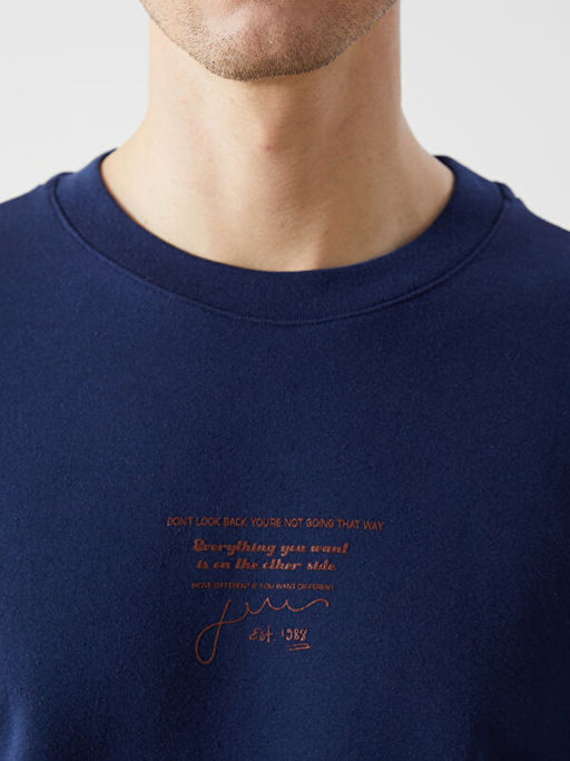 Bisiklet Yaka Bask?l? Erkek Kal?n Sweatshirt