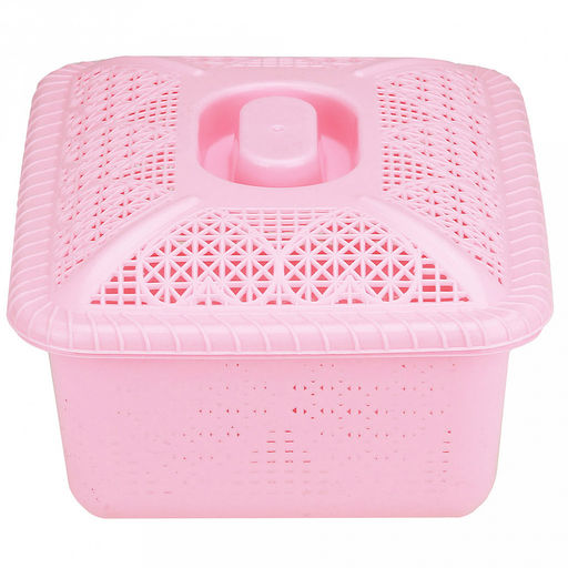 "Домашняя мода" Корзина пластмассовая для хранения "Сердце" 19,3х15см h7,3см, с крышкой, розовый (Китай)