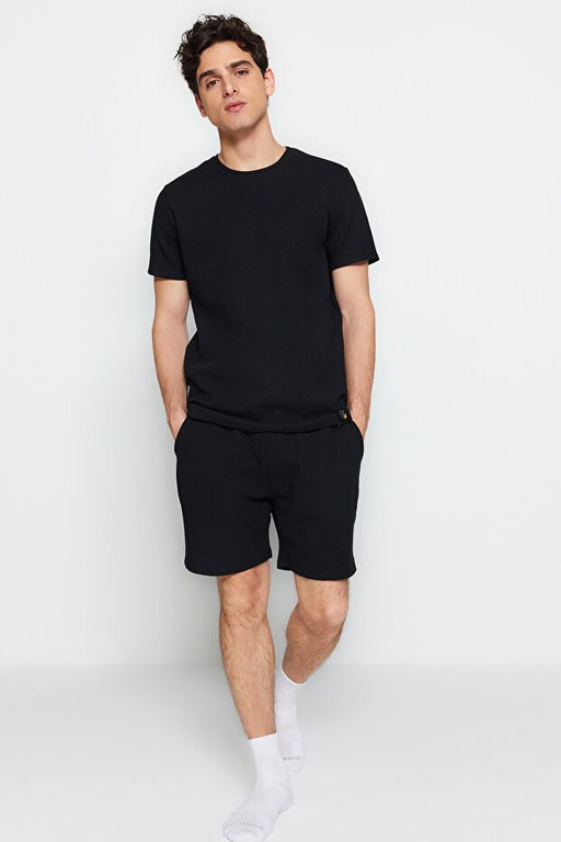 Siyah Regular Regular Fit Waffle _rme _ortlu Kal_n Pijama Tak_m_ TMNSS23PT00036 - Trendyolmilla фото 2