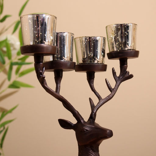 Подсвечник на 4 свечи Олень, 26?13?30 см, алюминий