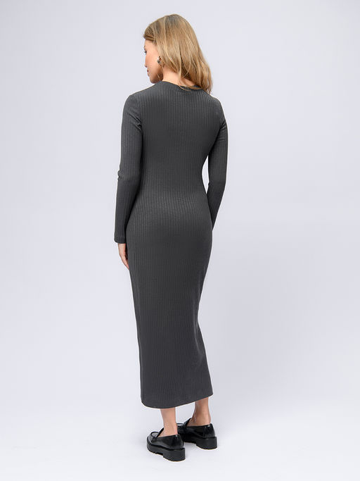 Платье трикотажное серое длины миди с круглым вырезом - 1001dress фото 3