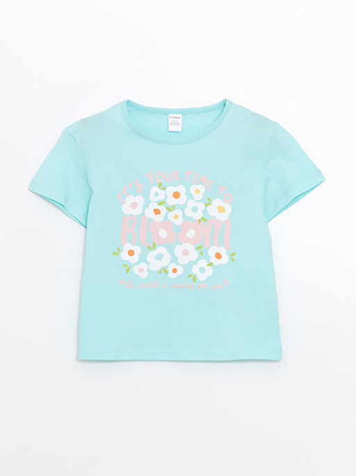 Bisiklet Yaka Bask?l? K?z ?ocuk Ti??rt