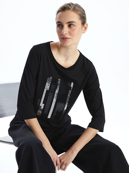 Bisiklet Yaka Pul ??lemeli Kad?n Bluz