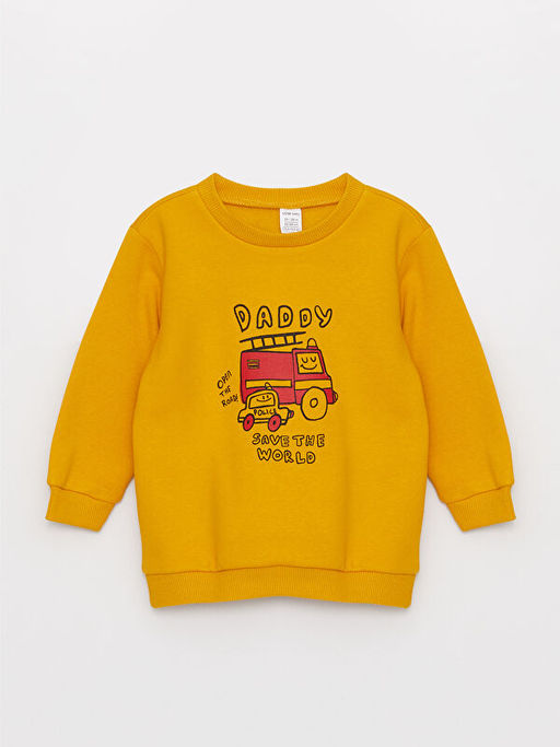 Bisiklet Yaka Bask?l? Erkek Bebek Sweatshirt