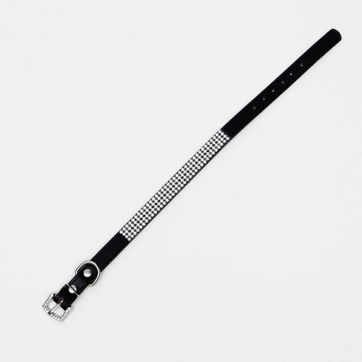 Ошейник со стразами в 4 ряда и стразы на пряжке, 38 х 1,5 см, ОШ 26-33, чёрный - Пижон фото 3