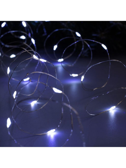 Гирлянда Нить 5 м, роса, IP20, серебристая нить, 50 LED, 2 режима, от батареек AAх3, свечение белое - Luazon lighting фото 5