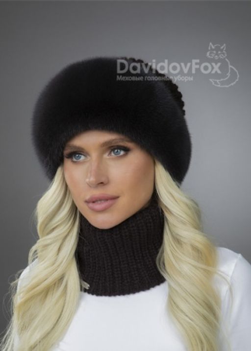 Шапка Ника норка трикотаж блэк