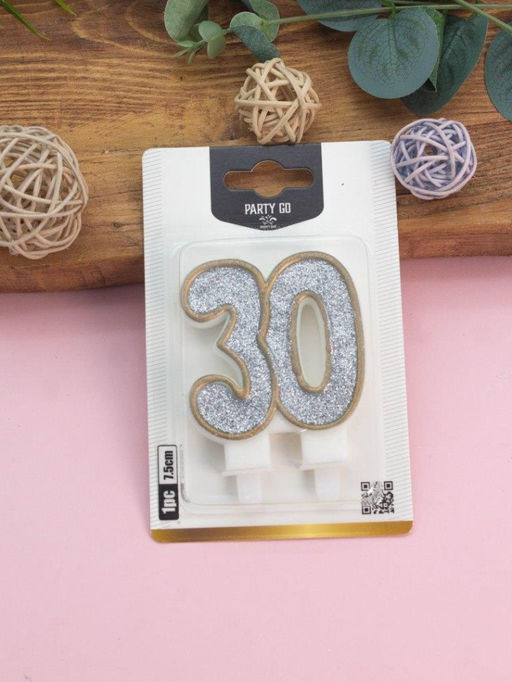 Свеча для торта "Shiny number" число 30, (7,5 см)