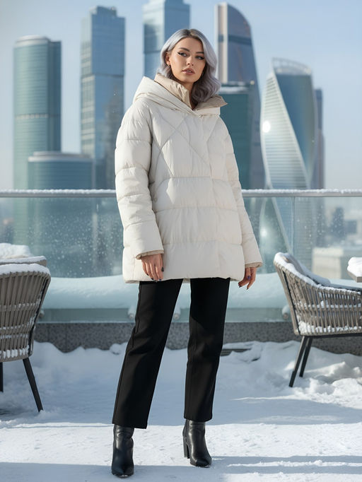 Куртка женская зимняя с капюшоном большого размера бежевого цвета 1170B - Mtforce фото 23