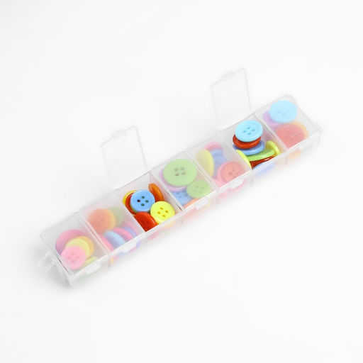 Цена за 2 шт. Пуговицы, 4 прокола, d=12.5/15/17.5 мм, набор 80±4 шт., в контейнере, разноцветные