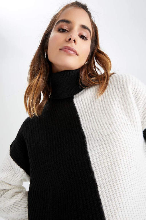 Свитер из ткани Selanik с полуводолазкой свободного кроя - Defacto фото 8