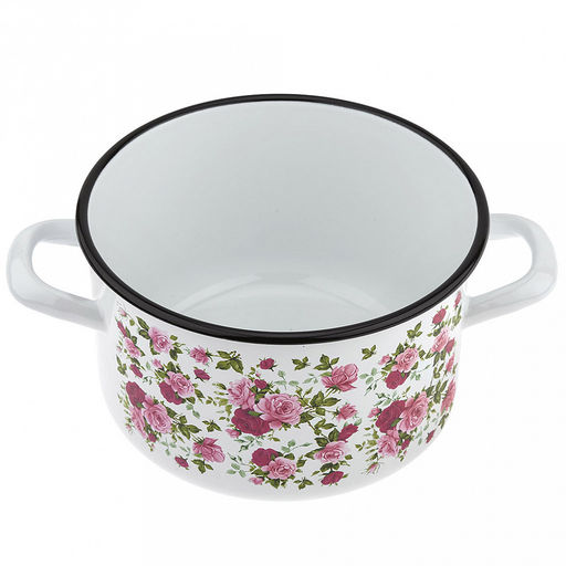 "Китайская роза" Кастрюля эмалированная 2,9л, форма цилиндрическая, металлическая крышка (Россия)