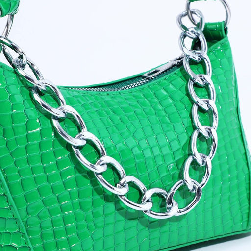 Сумка женская багет на молнии, 21.5×9×13.5 см, зелёная