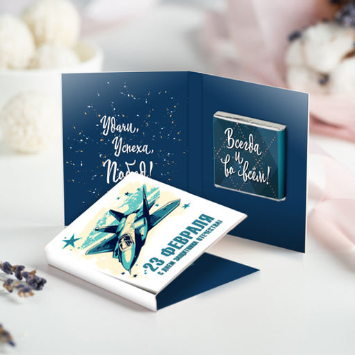 Цена за 2 шт Мини-открытка "23 февраля (самолёт на белом фоне)"