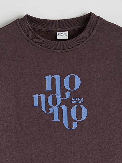 Bisiklet Yaka Bask?l? K?z ?ocuk Kal?n Sweatshirt