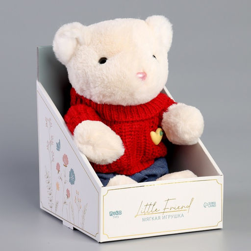 Мягкая игрушка Little Friend, мишка в красном свитере, 21 см