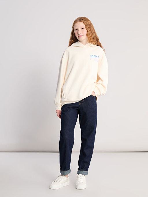 Kap??onlu Stitch ve Angel Bask?l? K?z ?ocuk Sweatshirt