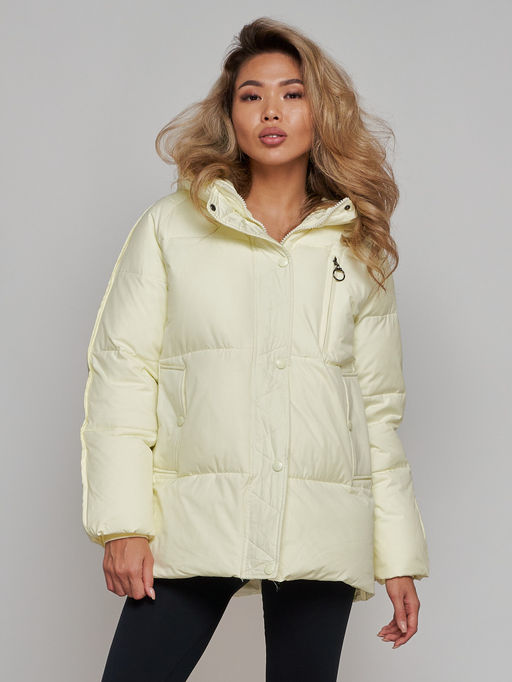 Зимняя женская куртка модная с капюшоном светло-желтого цвета 52308SJ - HULDLUCK фото 6