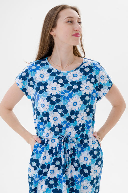 Платье женское домашнее из кулирки Лана голубая ромашка макси - Амадэль фото 7