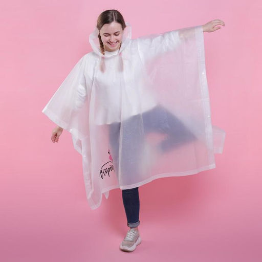 Дождевик взрослый пончо Tropical dream, оверсайз, 44-52, 97×120 см, белый