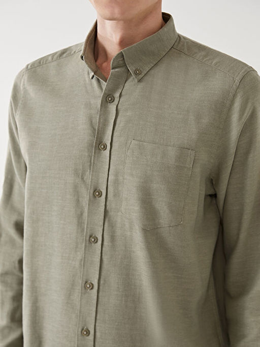 Regular Fit Uzun Kollu Keten Kar???ml? Erkek G?mlek