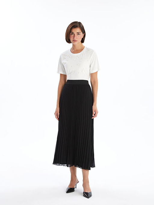 Bisiklet Yaka Parlak Ta?l? Kad?n Bluz