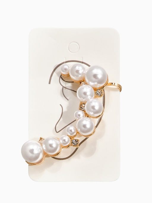 Серьга кафф Жемчужное сокровище, цвет белый в золоте