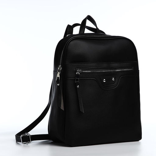 Рюкзак женский из искусственной кожи на молнии, 3 кармана, цвет чёрный - Simaland фото 2