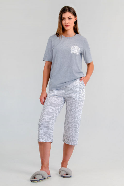 Арт. 9166 Пижама с бриджами 44-50 (4 шт) Цвет:серый,белый - Калинка фото 2