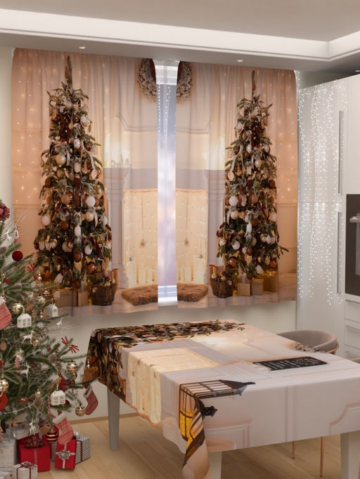 Фотошторы для кухни Новогодняя коллекция 258 Фотошторы ткань Габардин