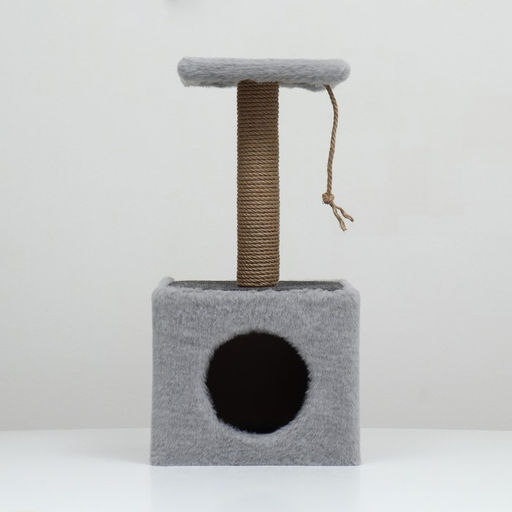 Домик для животных, с когтеточкой и полкой, джут, 32 х 32 х 64 см, серый - Simaland фото 2