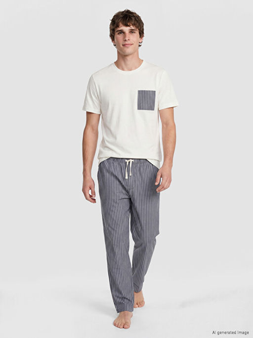 Regular Fit ?izgili Erkek Pijama Tak?m?
