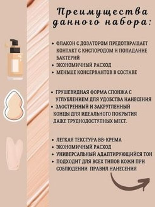 Тональный крем для лица со спонжем, основа под макияж, тон 02 - Venzen фото 2