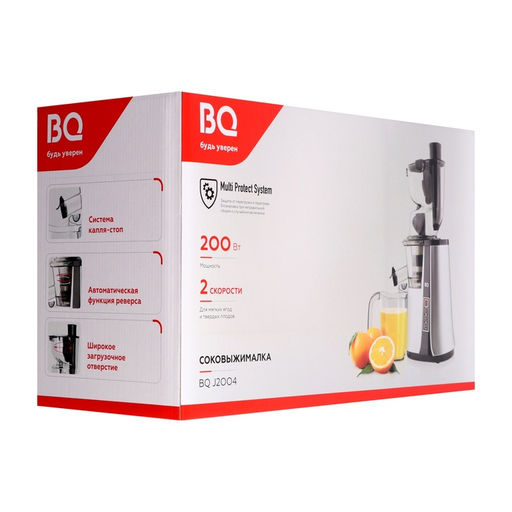 Соковыжималка BQ J2004, шнековая, 200 Вт, 0.9/0.9 л, 70 об/мин, серебристая, чёрная