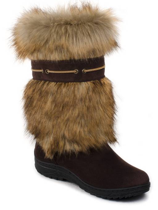 Унты женские на литой подошве, т.коричневые, замша,лиса - Roshva фото 4